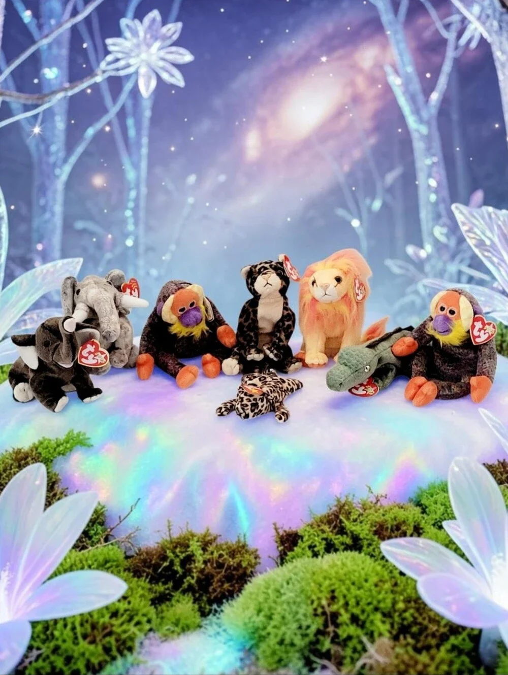 (Lot Of 8) Ty Beanie Baby/Bushy/BananasX2/Swampy/Sneaky/Bahati/Trumpet/Freckles/